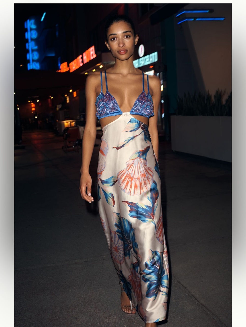 Anthropologie Silk Maxi Dress in Blue and Cream Floral